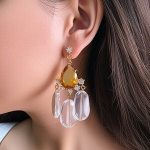 Gerard Yosca Rose Quartz/ Topaz Drop Earrings 2 3/4 inch